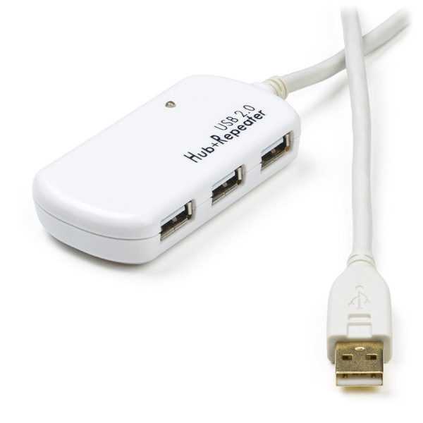 wimper serie gordijn Actieve USB verlengkabel | 12 meter | USB 2.0 (100% koper, 4x USB hub)