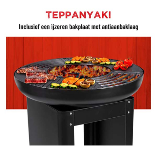 BBQ-Collection Houtskool BBQ | 3-in-1 (Teppanyaki bakplaat, Tuinhaard, Opslag voor brandhout) 871125219335 K170109110 - 