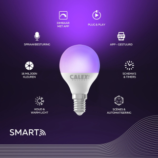 Calex Slimme lamp E14 | Kogel | Calex Smart Home (LED, 7W, 470 lm, 2200K – 4000K, RGB, Dimbaar) 5001003100 K170202927 - 