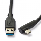 USB A naar USB C kabel | 2 meter | USB 3.0 (100% koper, Haaks, Zwart)