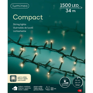 Lumineo Compact kerstverlichting | 39 meter | Lumineo (1500 LEDs, Binnen/Buiten, Warm wit, Timer, Dimmer) 495342 K151000514 - 
