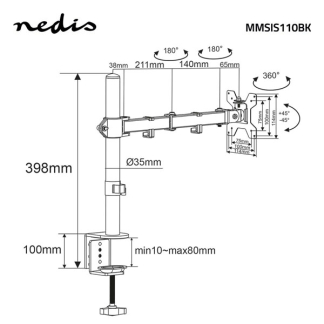Nedis Monitorbeugel | Nedis | 15 tot 32 inch (Ergonomisch, Draai, zwenk en kantelbaar, Max. 8 kg) MMSIS110BK K101501108 - 