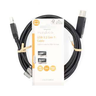 Nedis USB A naar USB B kabel | 2 meter | USB 3.0 (100% koper) CCGB61100BK20 CCGL61100BK20 CCGP61100BU20 K070601075 - 