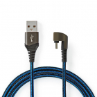 USB A naar USB C kabel | 2 meter | USB 2.0 (100% koper, Rechte connector, Blauw/Zwart)