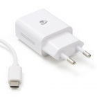 USB oplader | Nedis | 1 poort (USB A, 12W, USB C kabel, Wit)