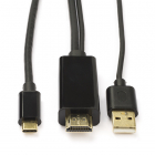 USB C naar HDMI kabel | Roline | 2 meter (4K@60Hz, USB A, Verguld)