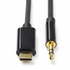 USB C naar jack 3.5 mm kabel - Roline - 1.8 meter (Stereo, Verguld)